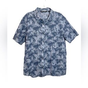 Travis Mathew Floral Button Down Shirt Light Blue Chronic Sunshine Camp Sz L